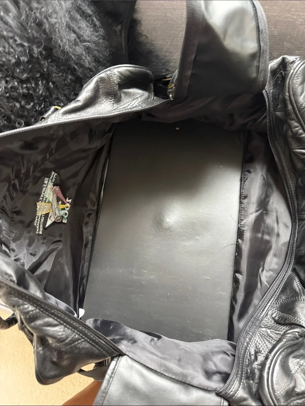 Black Leather Travel Duffle Bag